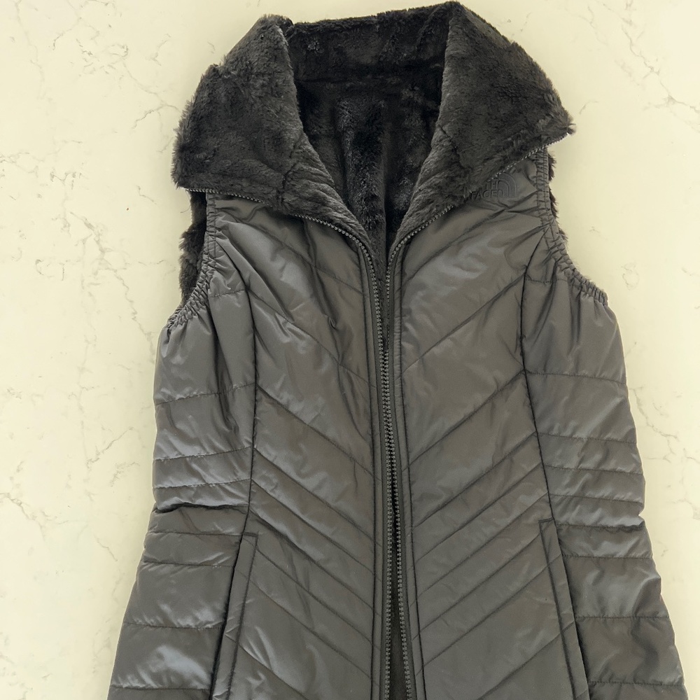 North Face Black Faux Fur Reversible Ski Vest